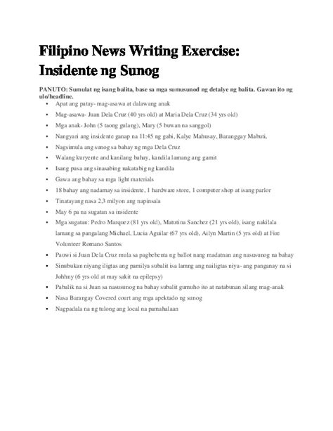 news writing filipino examples|(PDF) Basic and advanced news writing .